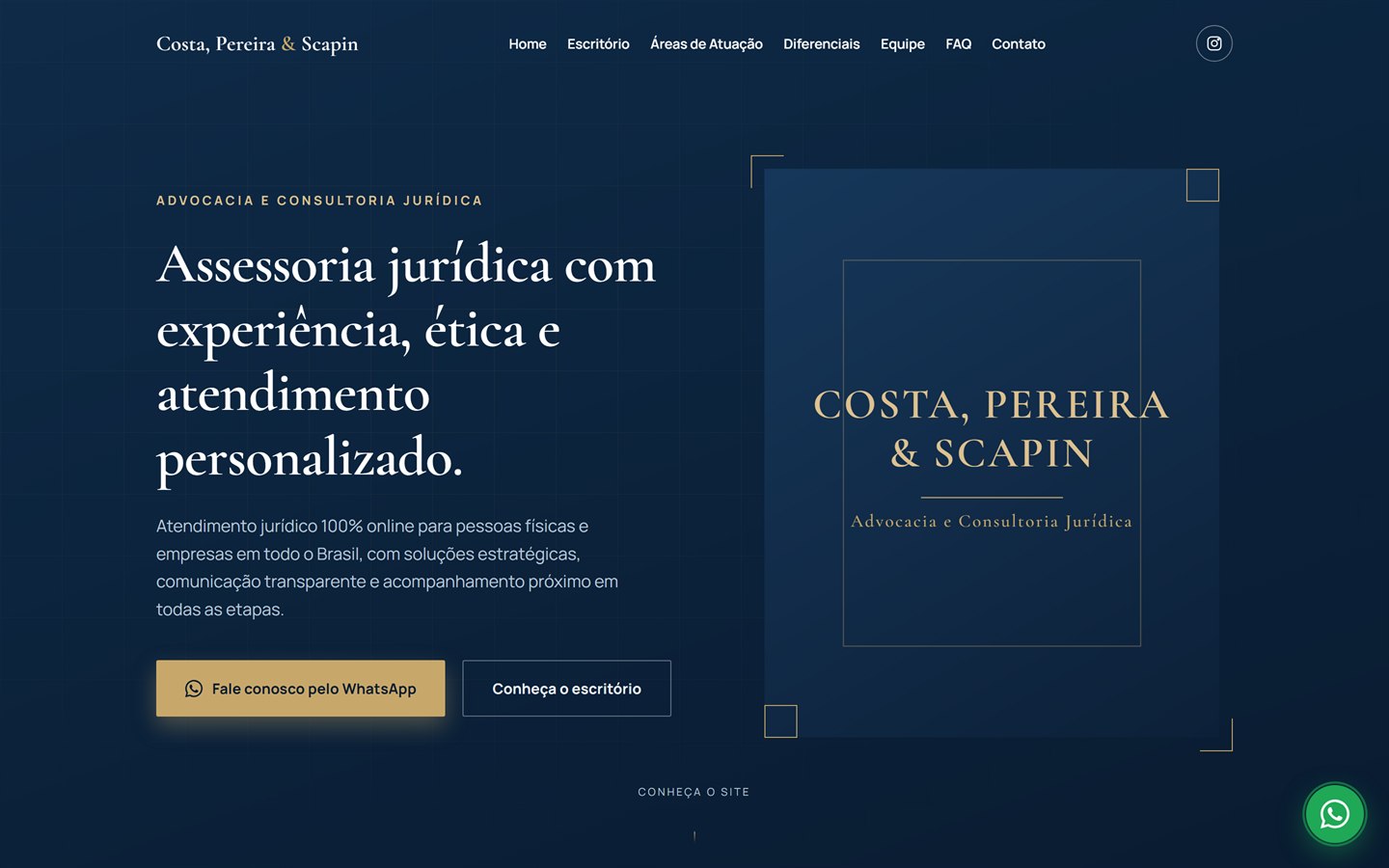 Site do escritório Costa, Pereira & Scapin, aberto no computador